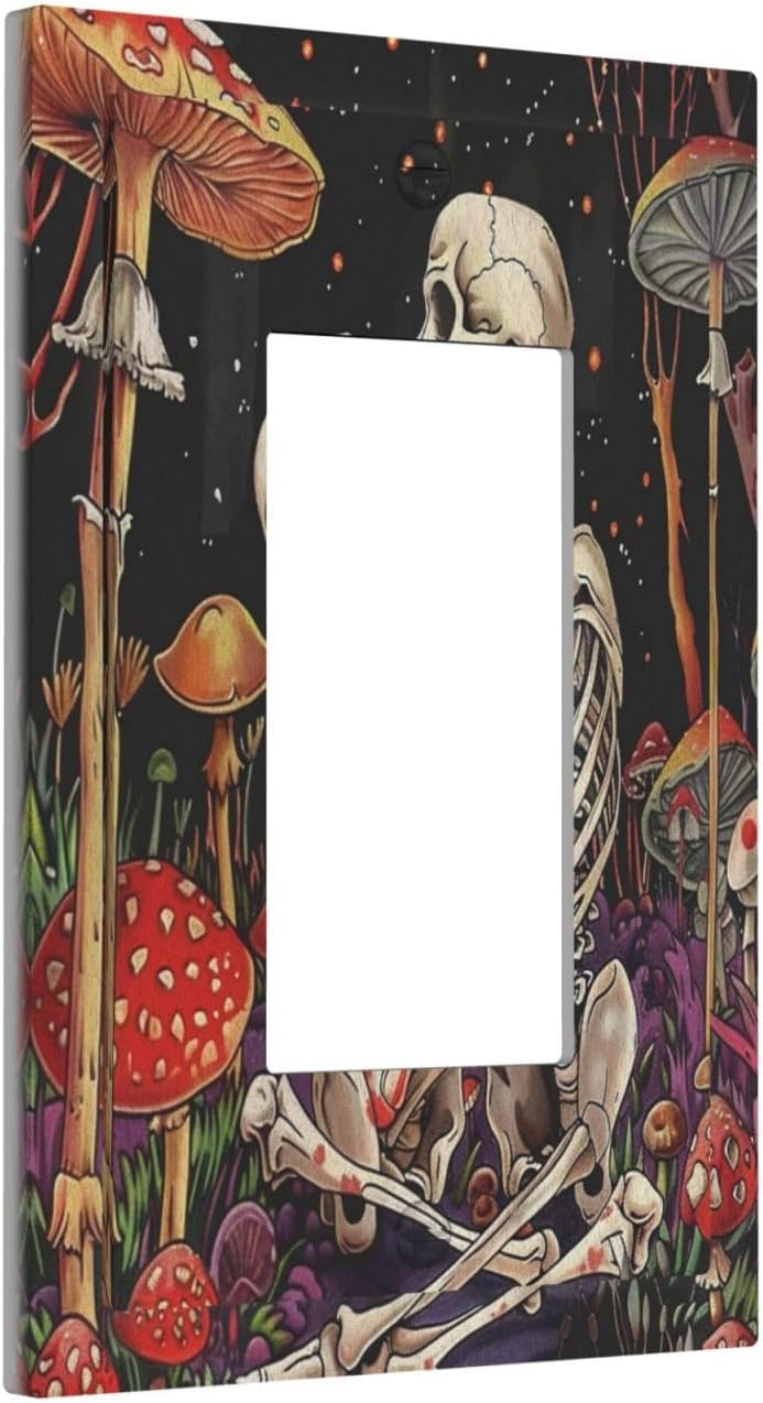 ROUGUI Decorative Outlet Covers Skeletons are Kissing and Surrounded by Red Mushrooms 1 Gang Single Decora GFCI Device Light Switch Cover Plate 1 Rocker Wall Plate Jumbo Switch Plate Cover image 2