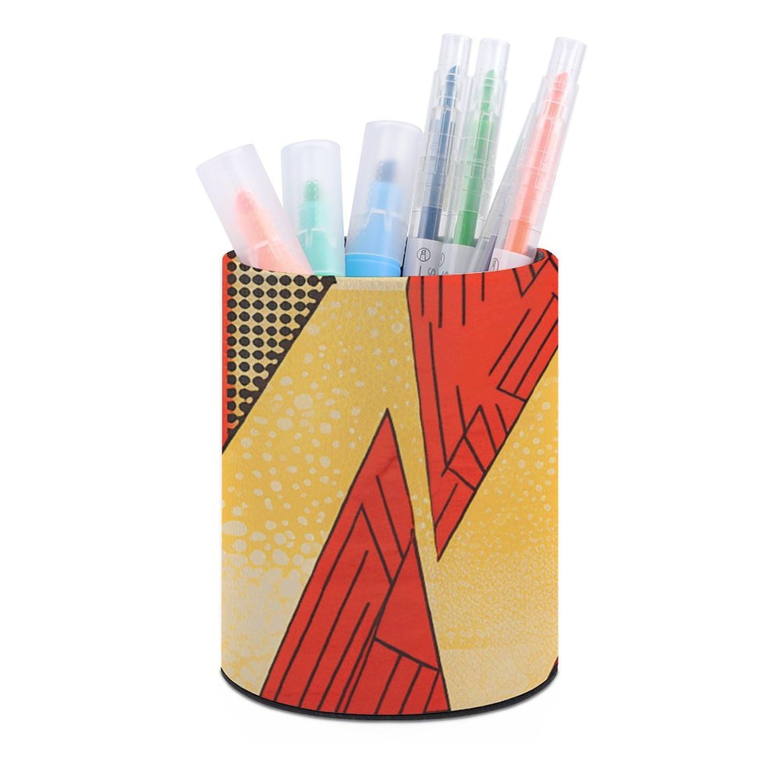 FekiLoot PU Leather Round Pen Holder African Style Prints Pencil Holder Desk Organizer Pen Organizer Pen Cup Pencil Cup Caddy Desktop Stationery Organizers for Office Home Supplies