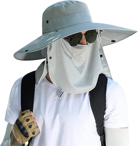 Máscara facial de ala ancha para mujer, sombrero de sol desmontable para el cuello, solapa facial, cola de caballo, protección UV, visera sombrero