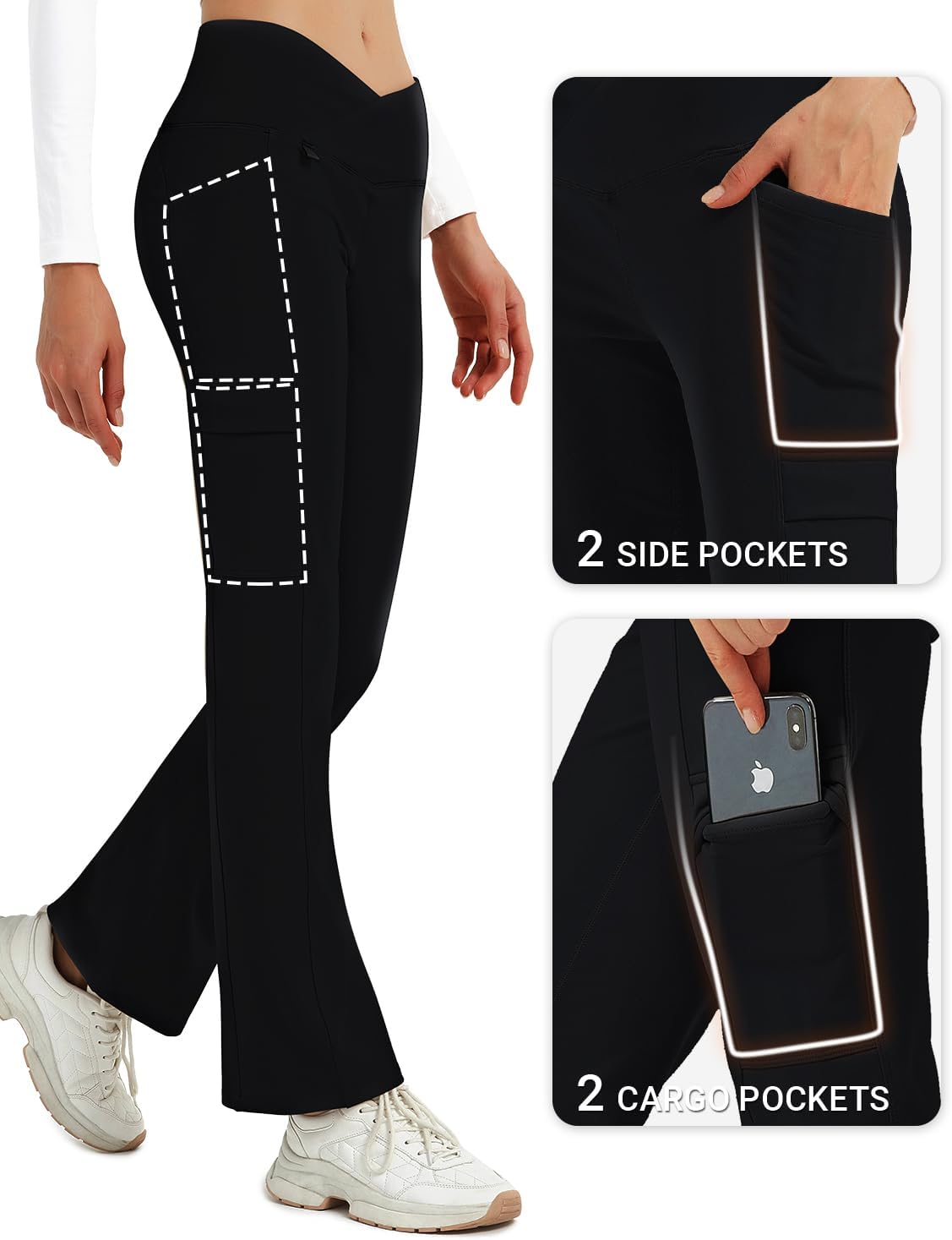 BVVU Women's Fleece Lined Pants Hiking Crossover Flare Winter Thermal Pants Water Resistant Outdoor Bootcut Warm Joggers - Image 3