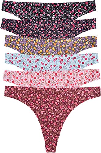 ToBeInStyle Women’s Pack of 6 Invisible Low-Rise No-Show Invisible Seamless Thong Panties