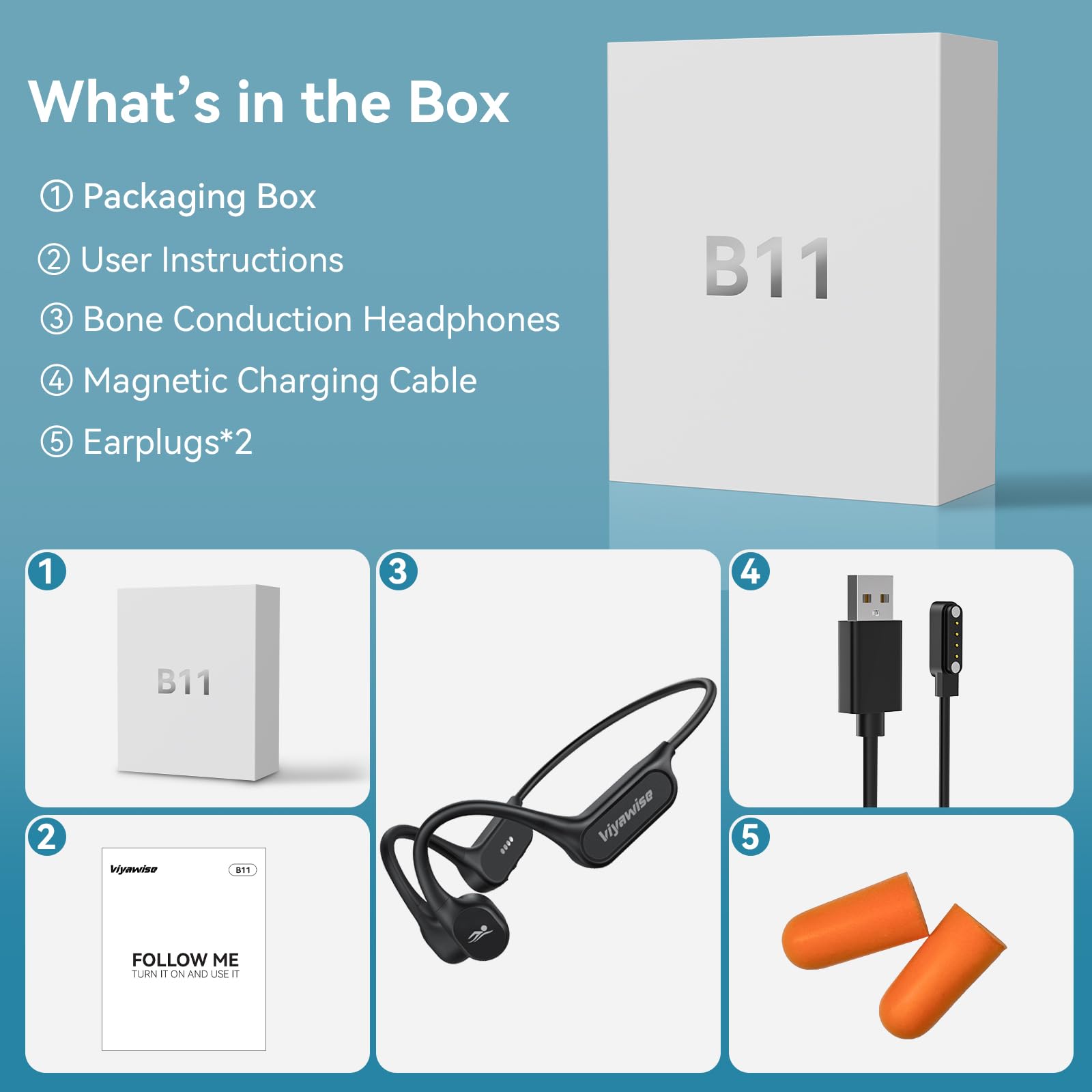 Belife B11 Bone Conduction Headphones, IP68 Waterproof Earbuds for Swimming, 32GB & Bluetooth 6.0 Wireless Underwater Open Ear Headphones with Mic for Sport