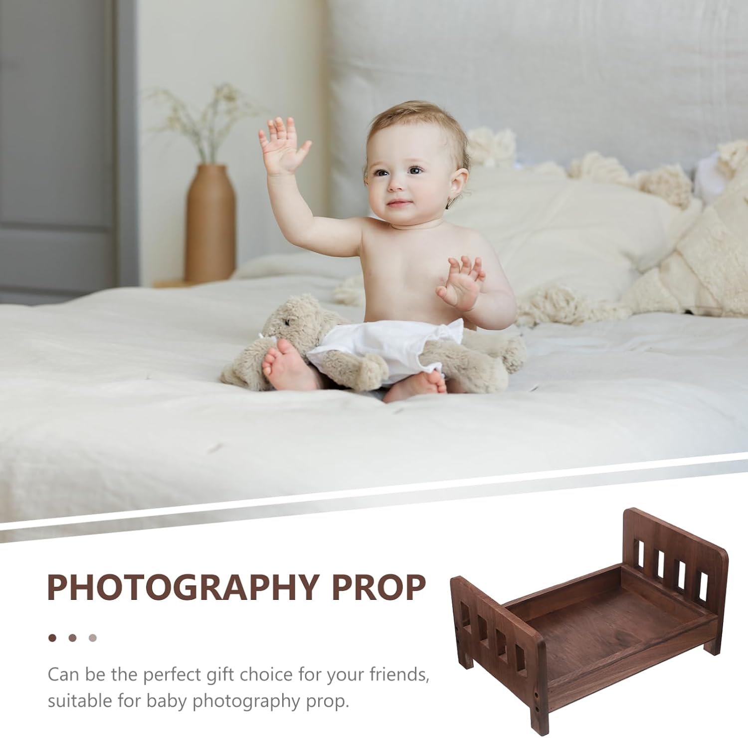 HOMSFOU Newborn Wooden Bed Prop 11X16 Inch Vintage Baby Photography Bed for Creative Photoshoots and Studio Use