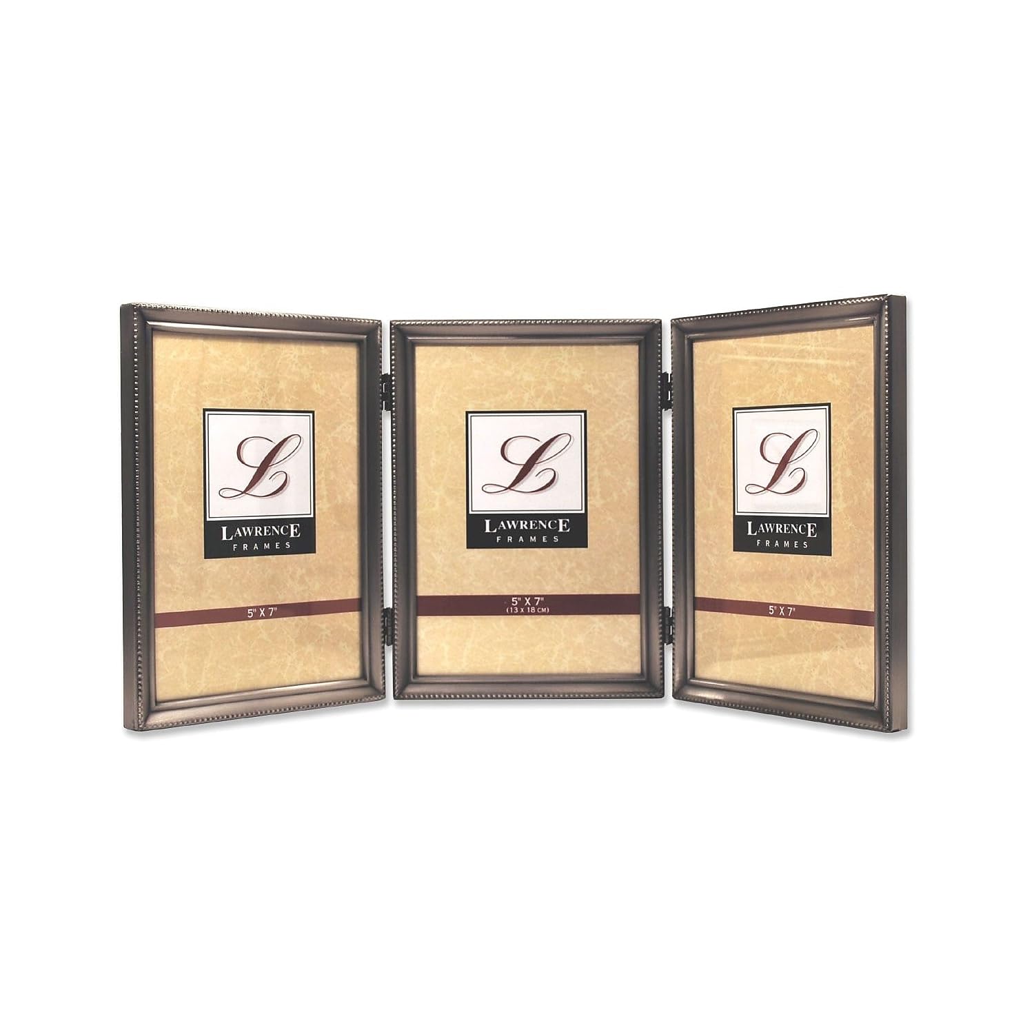 Lawrence Frames Bead Border Design, 5x7 Triple, Pewter