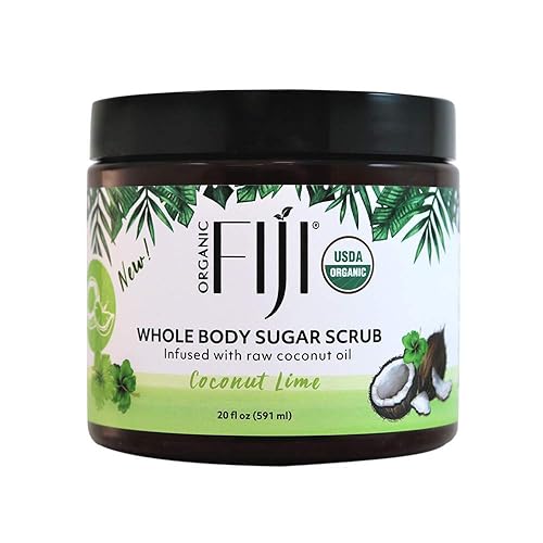 Organic Fiji Exfoliante para todo el cuerpo - Infundido con aceite de coco, exfoliante de azúcar para una piel suave y suave, exfolia y restaura la