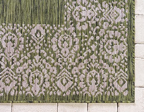 Unique Loom Outdoor Border Collection Area Rug - Floral Border (9' X 12' Rectangle, Green/ Ivory) #TOP19