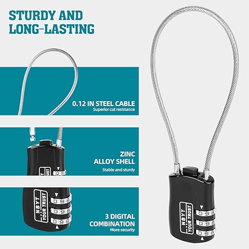 Miniatura 2 de Cerradura de cable de cuerda de alambre de aleación de zinc con código reiniciable casco, equipaje, esquí, snowboard, bicicletas, cochecito,