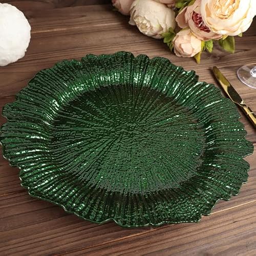 Efavormart 6 Pack 13" Round Hunter Emerald Green Plastic Reef Charger Plates Ruffled Rim Dinner Charger Plates For Weddings Events #TOP5
