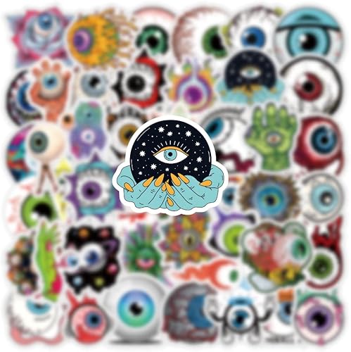 Miniatura 4 de Paquete de 64 calcomanías de globo ocular genial, calcomanías de vinilo de terror de terror de Halloween, calcomanías impermeables para botella de