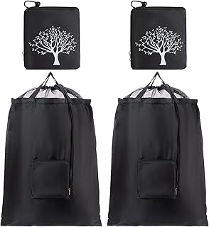 2 Packs Travel Laundry Bags, CLEADUS Foldable Dirty Clothes Bag 【Upgraded】 with Drawstring Mesh, Handles, and Carabiner, Portable, Suitable for Travel, Gym, Camping (Black)