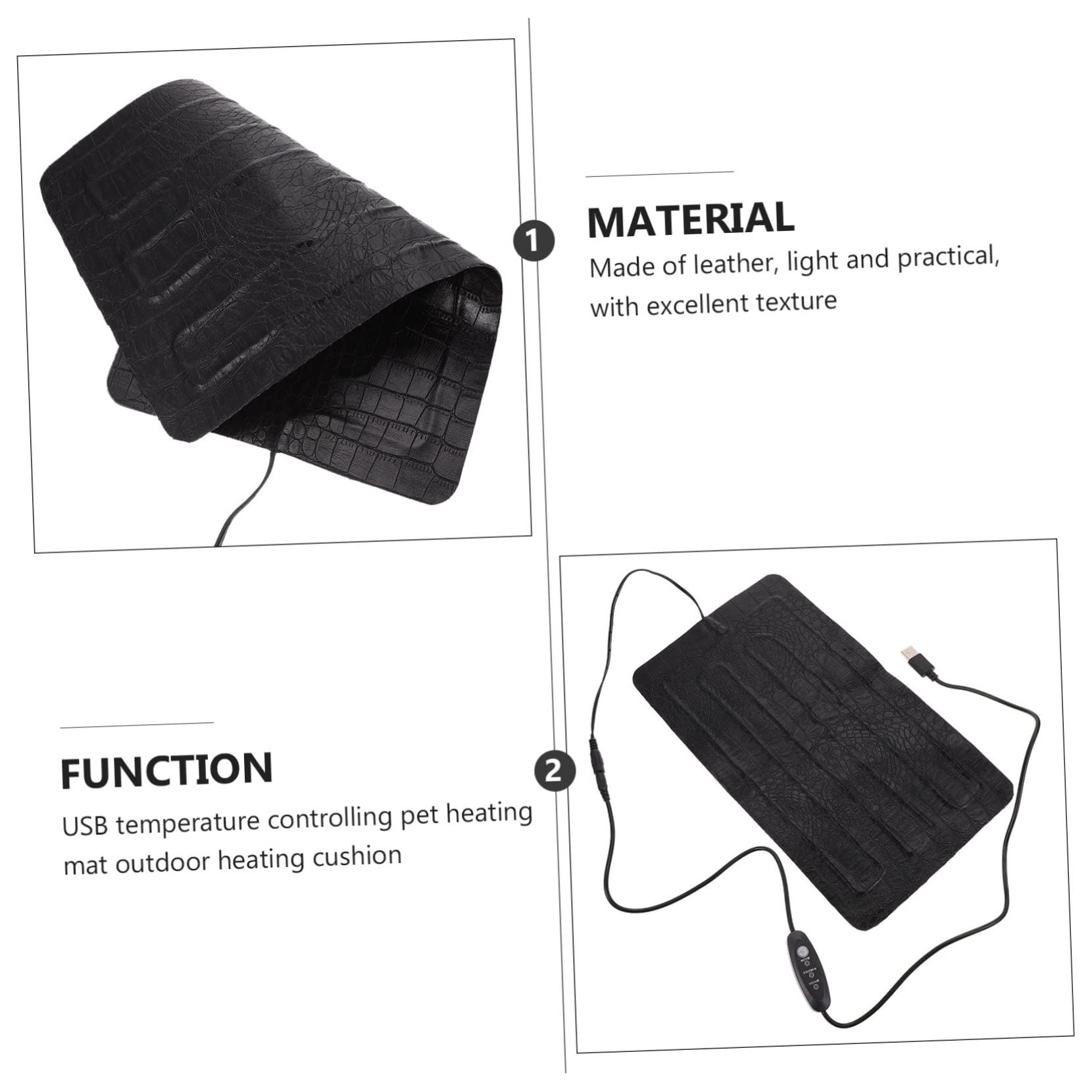Yardwe Alfombra Calefactable Eléctrica para Reptiles y Mascotas Pequeñas, Regulación USB de 3 Niveles, Material Cuero Negro, Adecuado para Terrarios y Uso en Exteriores