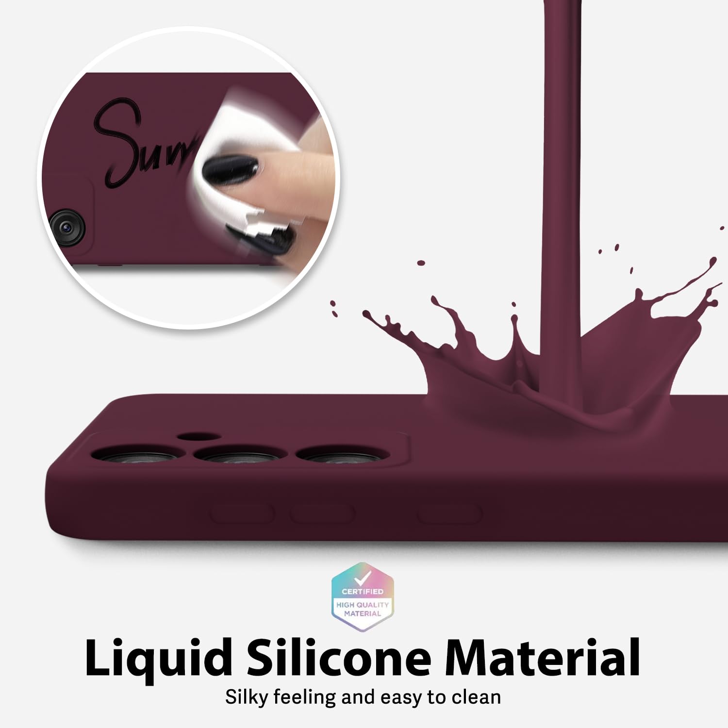 oakxco for Samsung Galaxy S24 Phone Case Liquid Silicone, Thin Slim Soft Rubber Gel TPU Plain Simple Cover for Women Girl Cute, Matte Solid Color, Burgundy Plum Wine — view 4