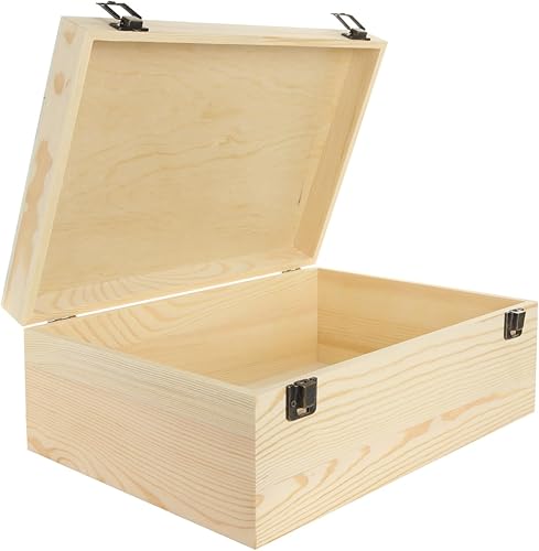 LANIAKEA Caja de madera sin terminar, caja de madera grande de 12 x 9 x 5 pulgadas, caja de madera con tapa con bisagras, cajas de madera para