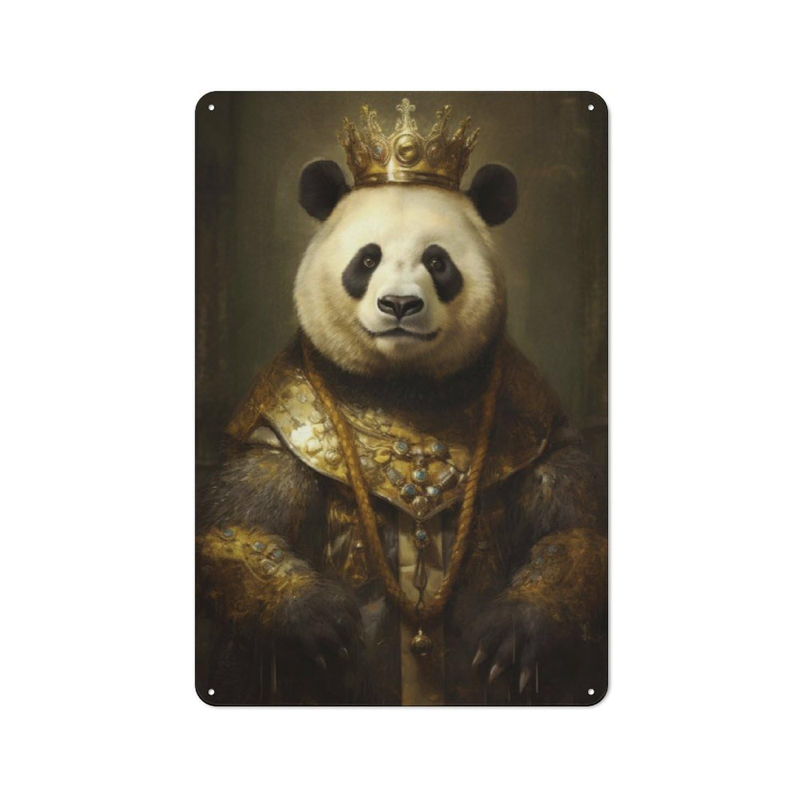 Junmoney King Panda With A Crown Metal Sign 30X20cm With For Workshop Wall, Rustic Decor, For Garage, Workshop And Man Cave Decoration