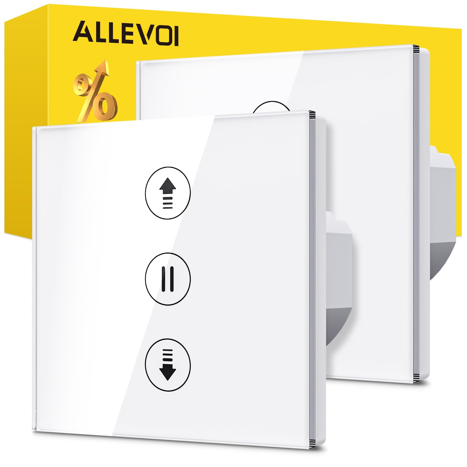 ALLEVOI Smart Shutter Switch with Percentage Control, 80 x 80 mm WiFi Shutter Switch, Voice Control Compatible with Alexa/Google Home/Smart Life, Neutral Cable Required
