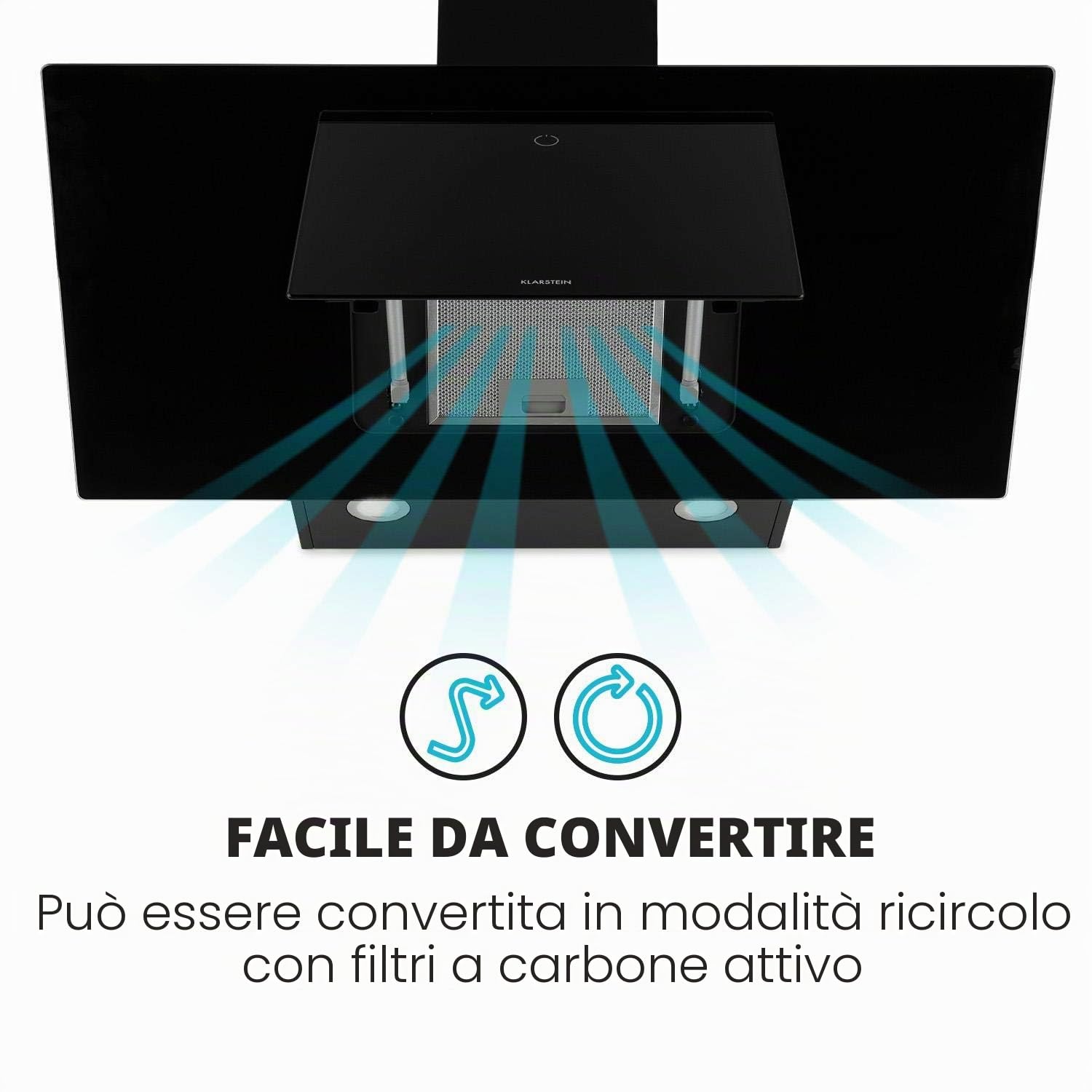 Klarstein Eleonora - Cappa Aspirante Inclinata, Classe Energetica A++, Capacità: 426m³/h, Touch, Luce Ambiente RGB, 60dB, Ricircolo/Scarico, Luce LED, Filtro Antigrasso, 90cm, Nero