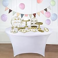 Vista 1 de Paquete de 4 manteles elásticos redondos blancos de 60 pulgadas, mantel redondo de elastano de 60 pulgadas, mantel ajustable elástico, lavable