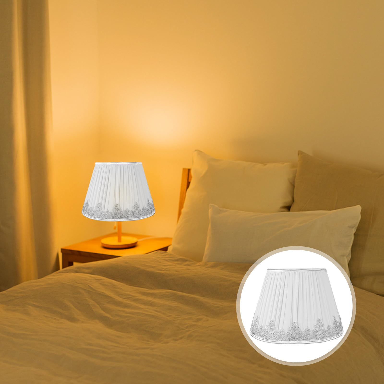 Abat-jour en Dentelle en Tissu Blanc E27, Décoratif, Réutilisable