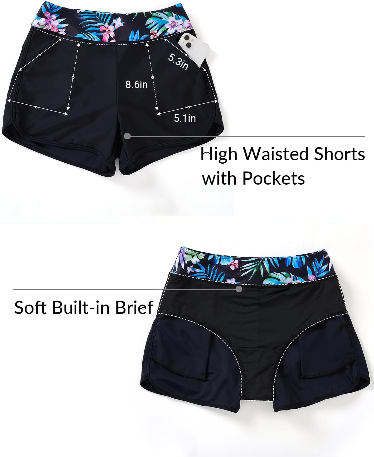 Daci Tankini Swimsuits for Women - Tummy Control Two Piece Bathing Suits with Shorts 2025 High Neck Swimwear Two Side Pockets - Image 6