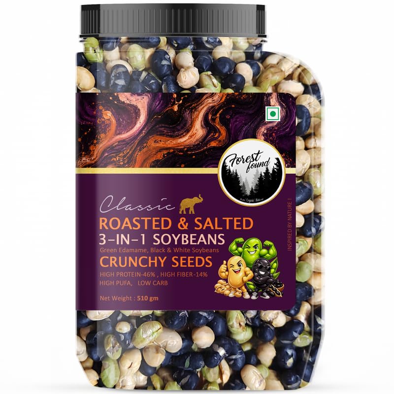 Image of Forest Found Roasted & Salted 3-in-1 Soybeans - 510gm | Edamame, Green, Black & White Soybeans | High Protein & Fiber Low Carb Crunchy Healthy Snack | Vacuum Roasted Vegan Protein Snack