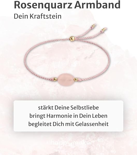 happymaker - Edelstein Armband Damen, handgefertigt in Deutschland mit Goldperlen, Geschenkkarte und Geschenkverpackung, Mutmacher Geschenk - 3