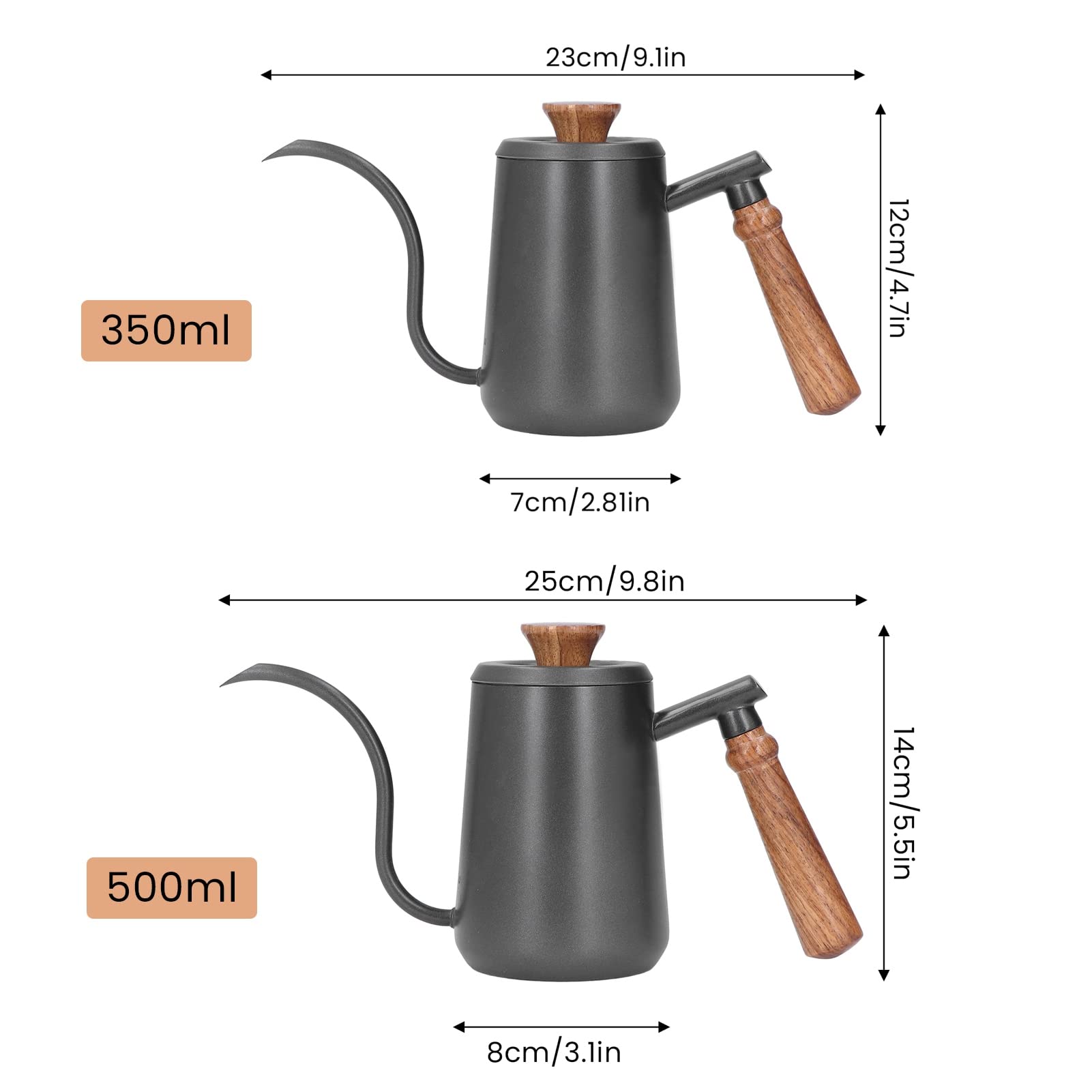 Kawiarka ze stali nierdzewnej Czajnik ze stali nierdzewnej 304 Food Grade Gooseneck Drewniany uchwyt Ergonomiczna konstrukcja Wlać Ekspres do kawy(350ML)