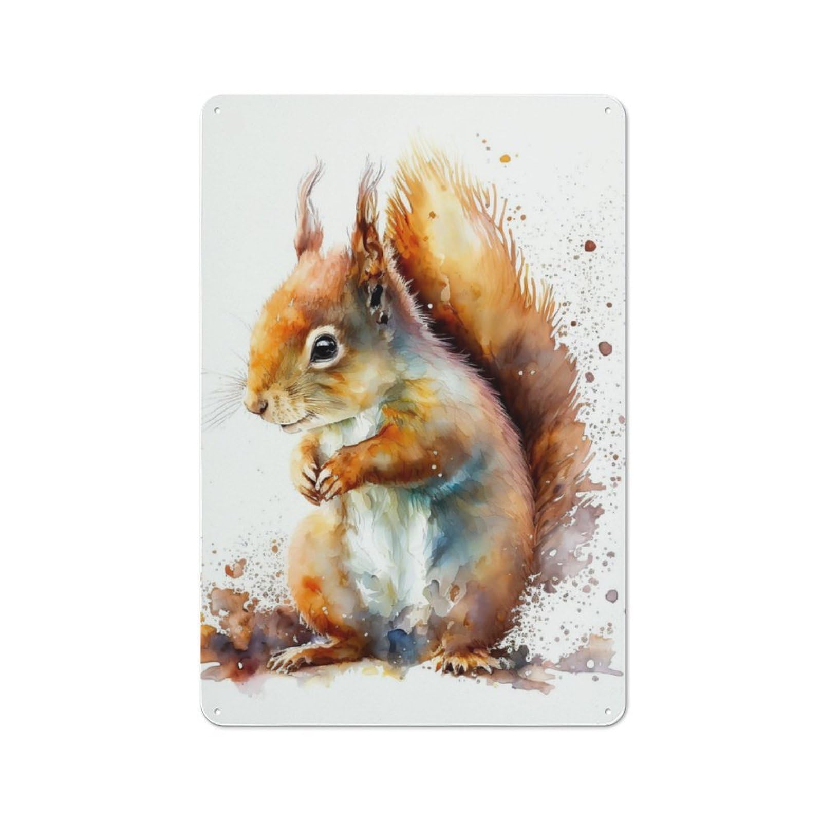 Junmoney Squirrel Watercolour Metal Sign 30X20cm With For Pub Or Café, Vintage Decor, For Metal Sign Collectors, For Garage And Workshop Walls