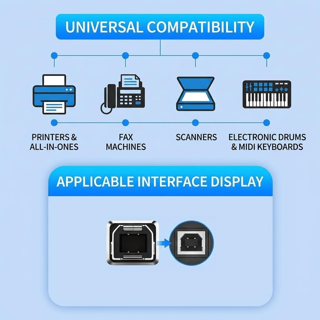USB-C Female to USB B Male Converter Connector, Support Data Sync, Compatible with Electric Piano, Printer, Scanner and More-Grey