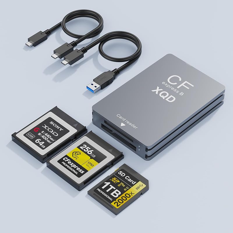 3-in-1 CFexpress Type B/XQD/SD Card Reader, USB 3.2 Gen 2 10Gbps CFexpress Type B Card Reader with Dual Slot Compatible with Sony G/M Series/Lexar/CF Express Type B for Windows/Mac OS/Linux