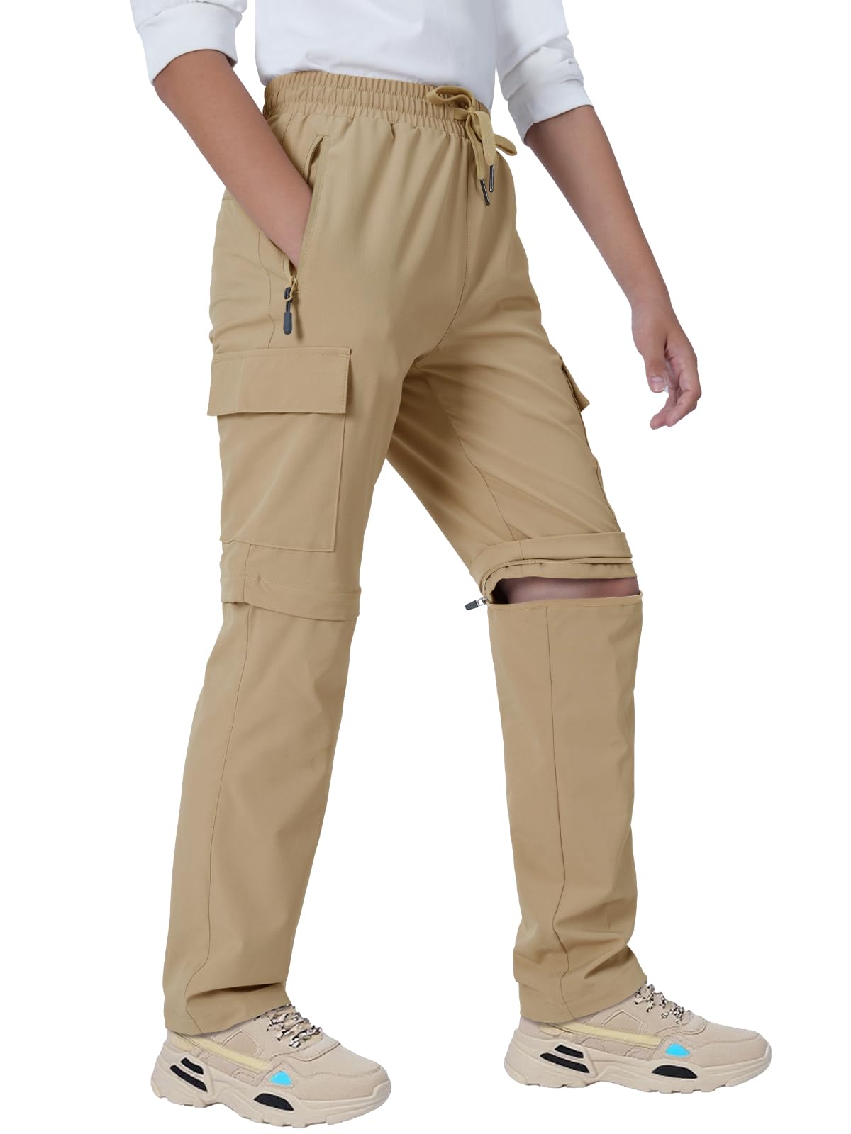 Pantalon de randonnée convertible pour garçons avec fermeture éclair - Pantalon scout à séchage rapide - Imperméable et léger - 4 à 18 ans