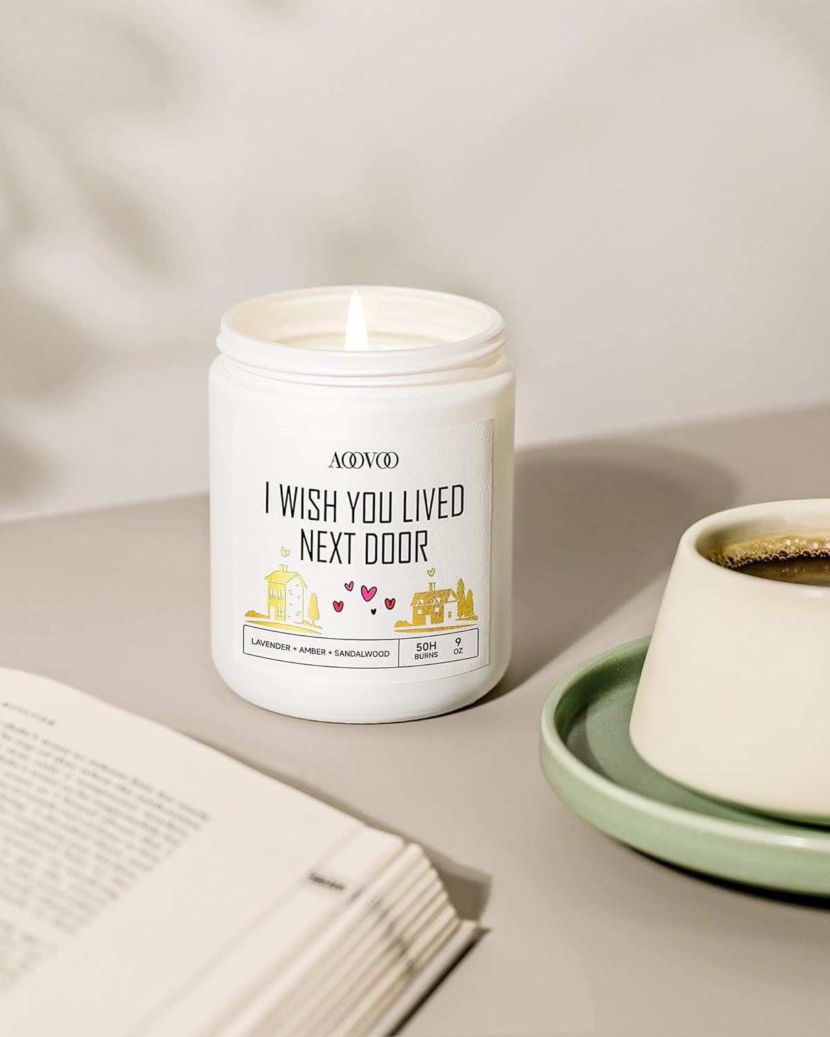 AOOVOO Candle - 9oz Soy Wax Scented Candles, I Wish You Lived Next Door Candles Gifts, Christams Birthday Gifts for Women Men, Mom, Coworkers, Nurse, Clients - Employee, Teacher - Image 5