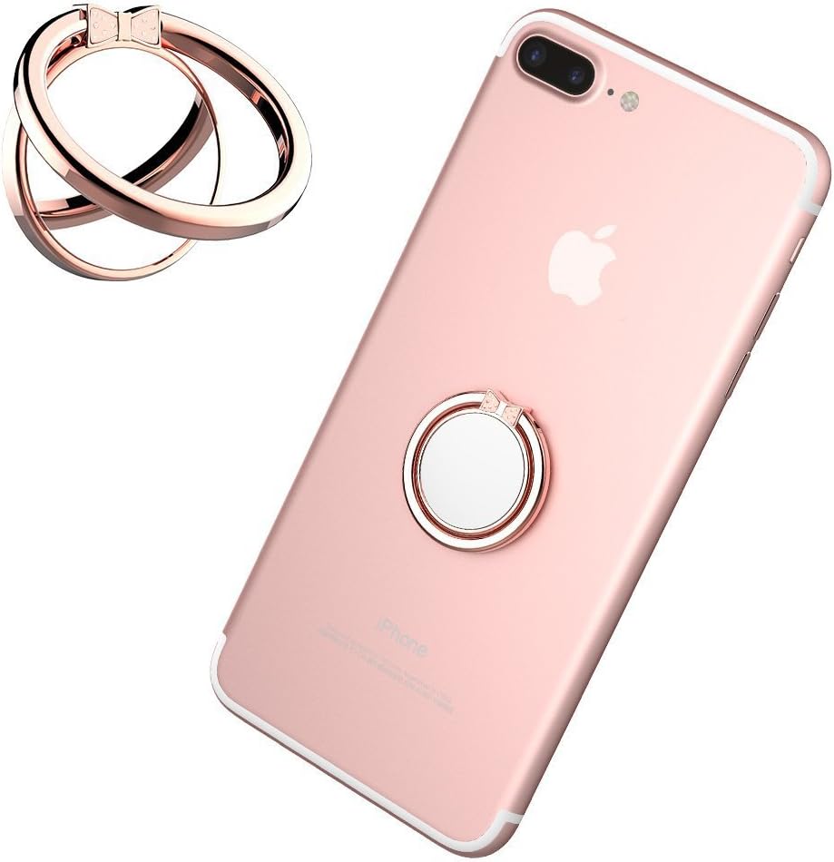 Hottsun Cell Phone Holder Attachment Finger Ring Stand with Mini Mirror Girls Zinc Alloy Phone KickStand Grip for iPhone 7/7 Plus, Galaxy S8/S8 Plus Rose Gold