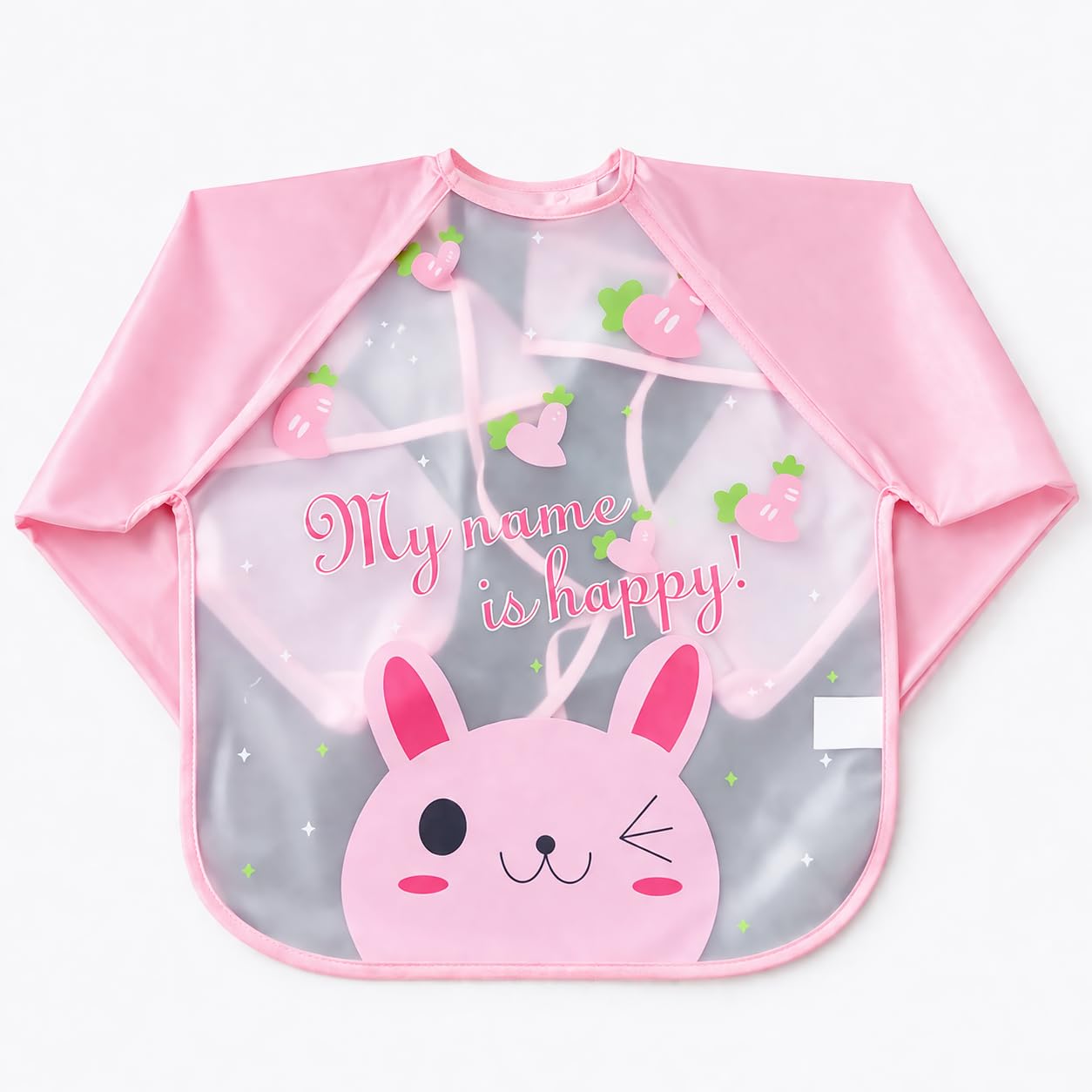 Full Sleeves Baby Bib Waterproof Feeding Apron for Toddlers | Long Sleeve Smock with Food Catcher Pocket | Mess Proof, Lightweight, Reusable & Easy Clean (Light Pink)-image-42