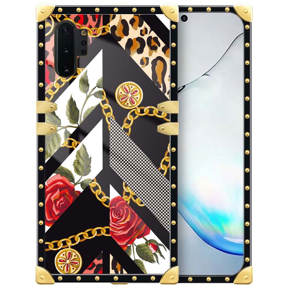 DAIZAG Case Compatible with Samsung Galaxy Note 10 Plus,Golden Chain Rose for Girls Womens,Square Soft TPU Shockproof Protective Metal Decoration Corner Back Cover for Note 10 Plus Case 6.8 inch