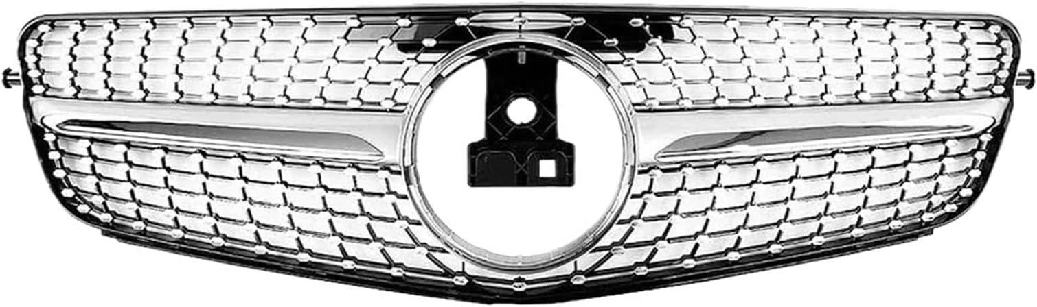 AMG Style Front Bumper Grille Compatible With Mercedes Benz C-Class W204 2008-2014 C180 C200 C350 S204 Glossy Black GTR Style Grille(Diamonds-Silver)