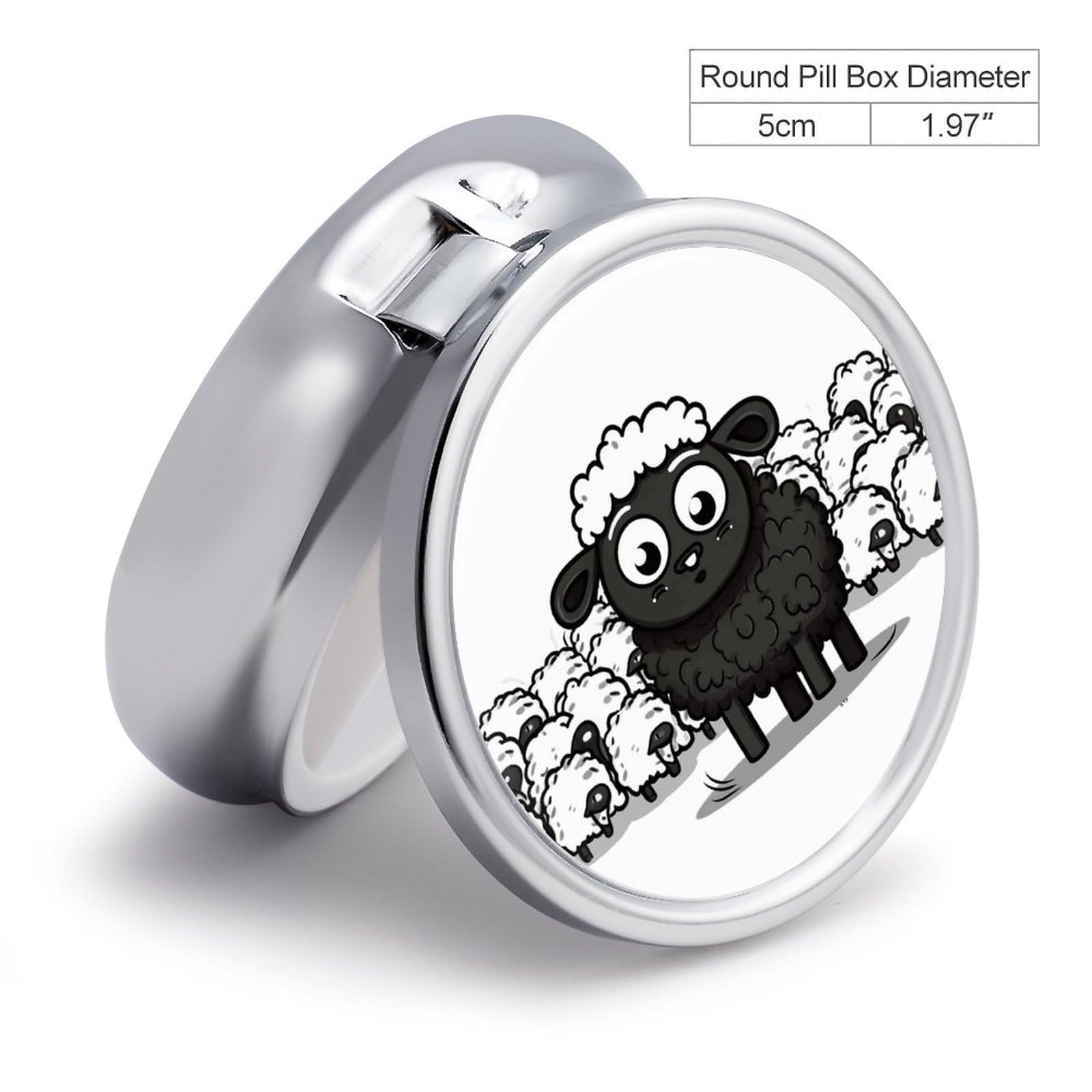 Pill Box Portable Cartoon Black White Sheep Pill Case Cute Pill Organizer for Vitamins Supplements
