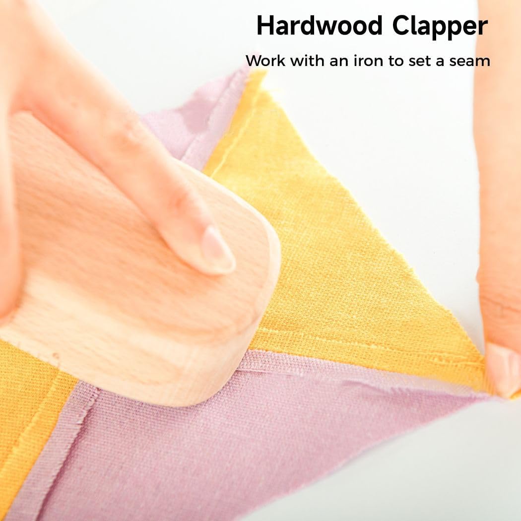 Hardwood Tailor Clapper for Quilting & Sewing, Seam Flattening Tool with 6-Inch Measuring Scale, Compatible with Steam Iron for Crisp Seams