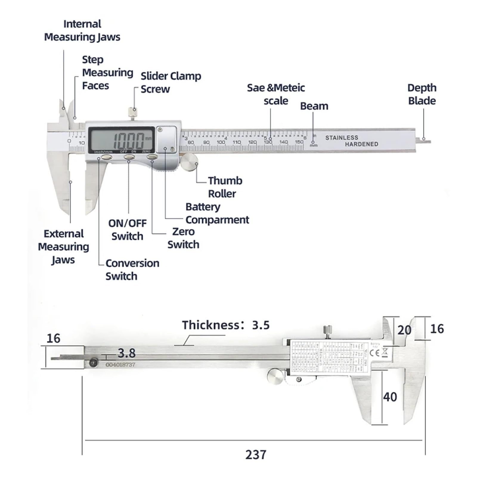 1 szt. Metalowy miernik cyfrowy pachometr z noniuszem narzędzia do pomiaru grubości do obróbki drewna elektroniczna linijka głębokości(Box Metal Caliper 3)