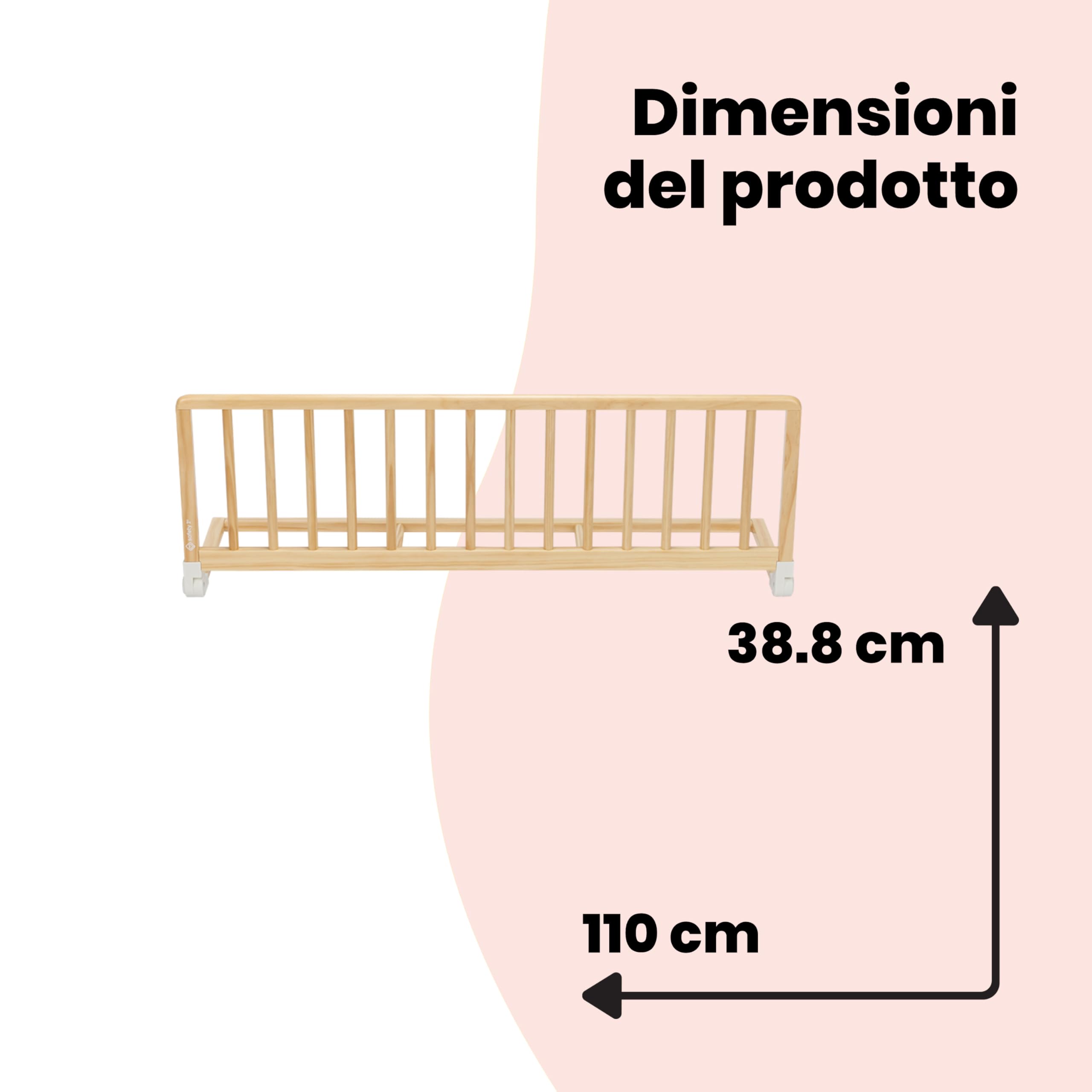 Safety 1st Barriera Letto Legno 110 cm, Sponda 18 Mesi - 5 Anni, Sbarra Letto Bambini, Paracolpi Anti Caduta in Legno Certificato FSC, Facile da Piegare e Conservare, Natural Wood