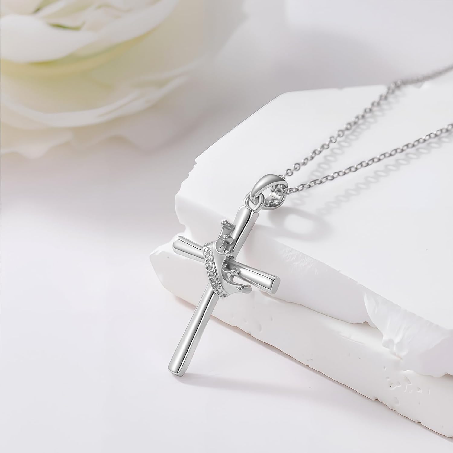 Lab Diamond/Moissanite Cross Necklace for Women 925 Sterling Silver Crown/Celtic Knot/Angle Wings Cross Pendant Necklaces Birthday Christmas Jewelry Gifts for Her - Image 2