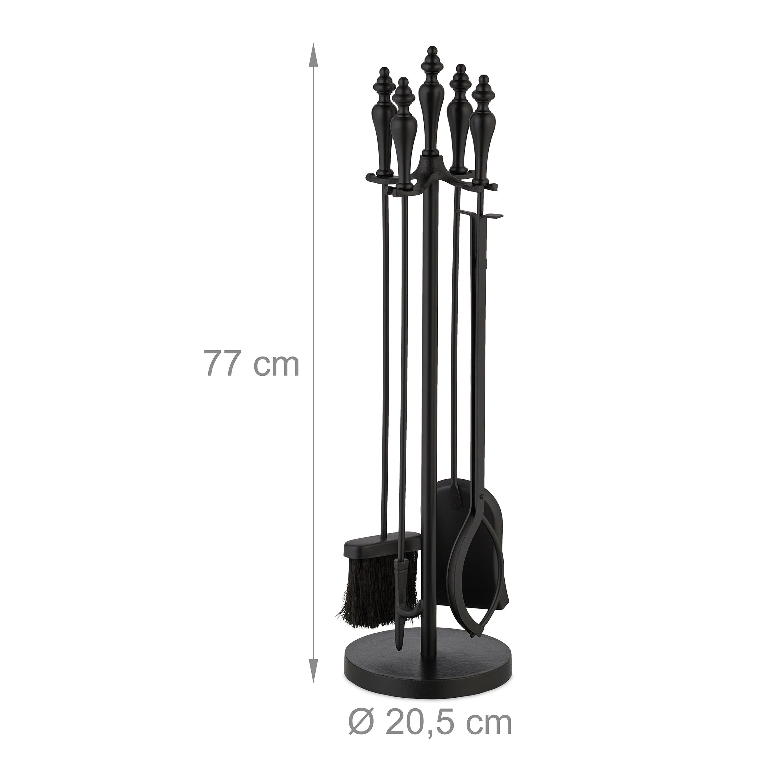 Relaxdays Serviteur pour cheminée Lot de 5 pièces Tisonnier Pelle Balai à Cendres Pince Support Noir