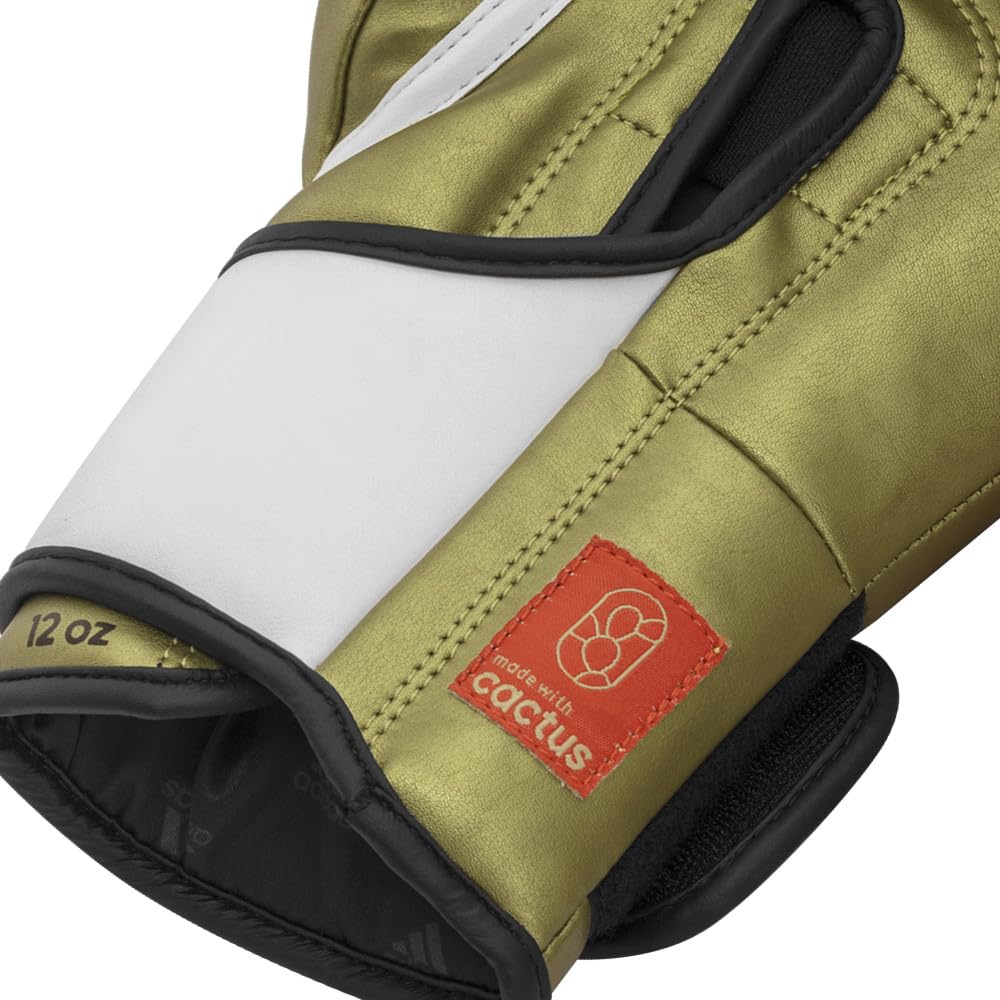 adidas Guantoni da boxe Speed Tilt 350 Velcro - 16 oz, colore: bianco/oro - con innovativa tecnologia TILT® - i primi guantoni da boxe realizzati in pelle di cactus 100% sostenibili