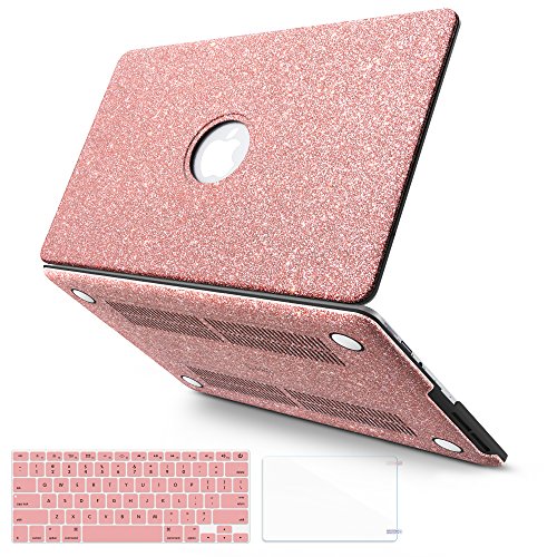 B BELK MacBook Air 13 Inch Case, 3 in 1 Glitter Bling Smooth PU Leather Coated PC Ultra-Slim Light Weight Hard Case with Keyboard Cover & Screen Protector for Mac Air 13.3 Inch(Model:A1369/A1466)