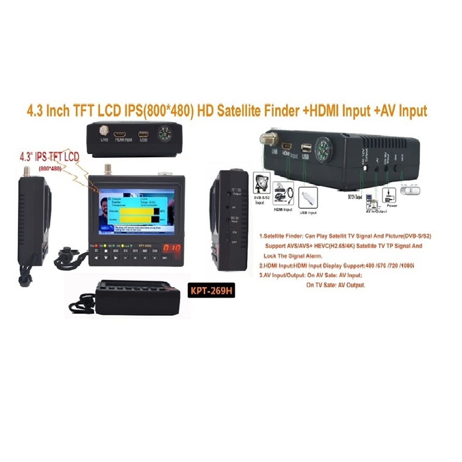 KPT-269H DVB-S2 Satellite Finder Full HD Digital TV Meter MPEG-4 DVB-S Decodificatore del ricevitore