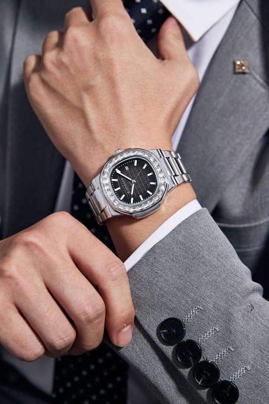 Image of Giordano Luxury Watch for Men with Textured Dial, Crystal Bezel, Date Display and Stainless Steel Strap