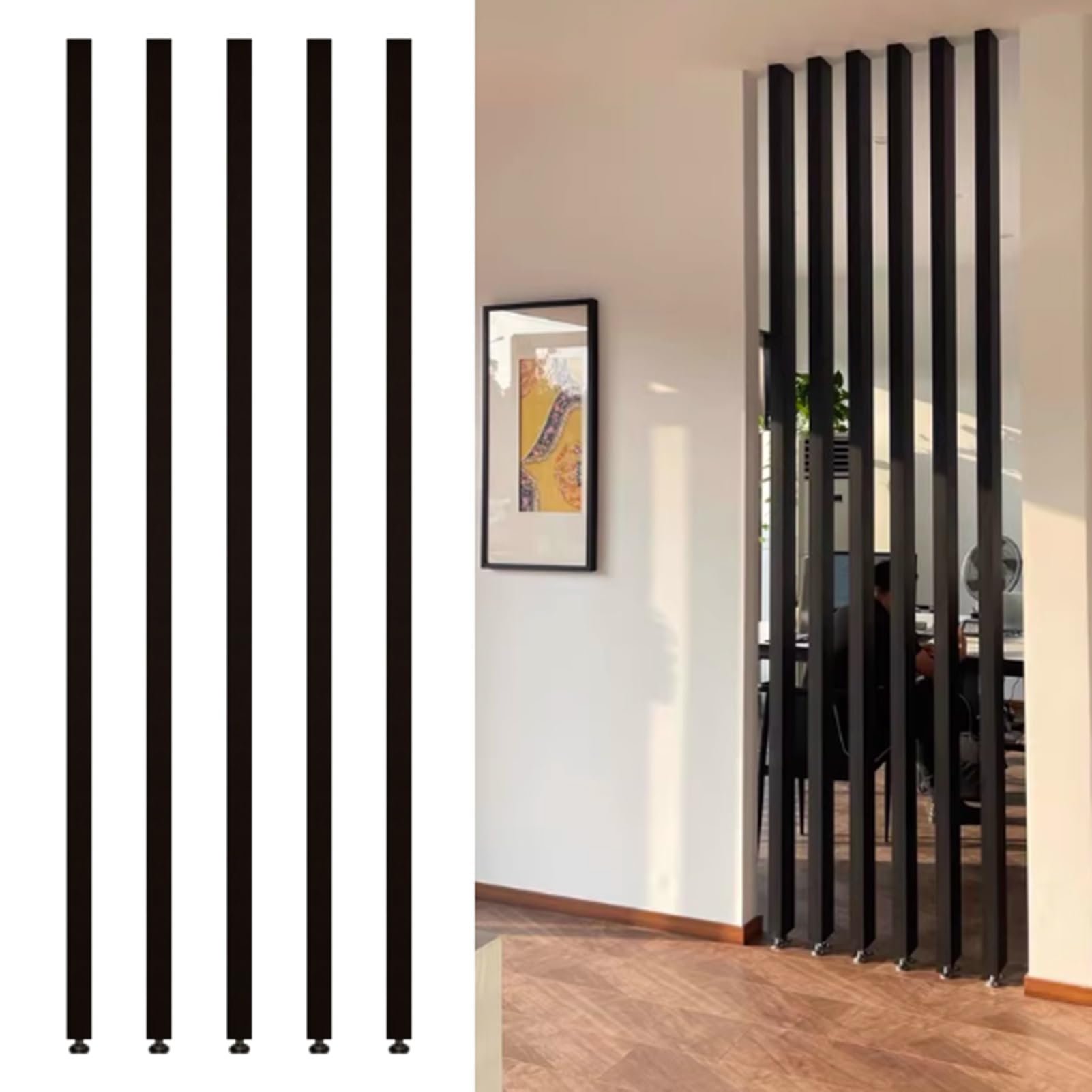 Floor to Ceiling Wall Post Partitions Screens， Adjustable Room Divider Floor to Ceiling 70-240cm No Drilling Durable Aluminum(5pcs,95cm/37.4in/3.11ft)