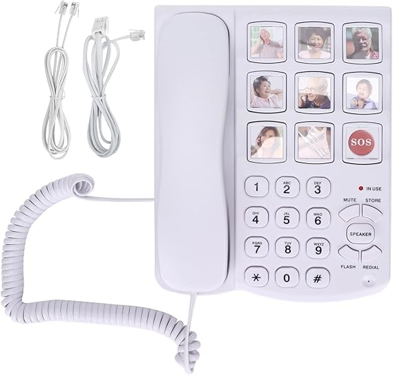DWMD Big Button Corded Phone, Photo Memory Landline Phone with Speed