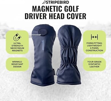 Stripebird Magnetic Golf Driver Head Cover - Ultra-Strength Neodymium, Magnetically Attached - Durable Golf Club Headcover - Lightweight Modern Design - Versatile Fit for All Major Brands