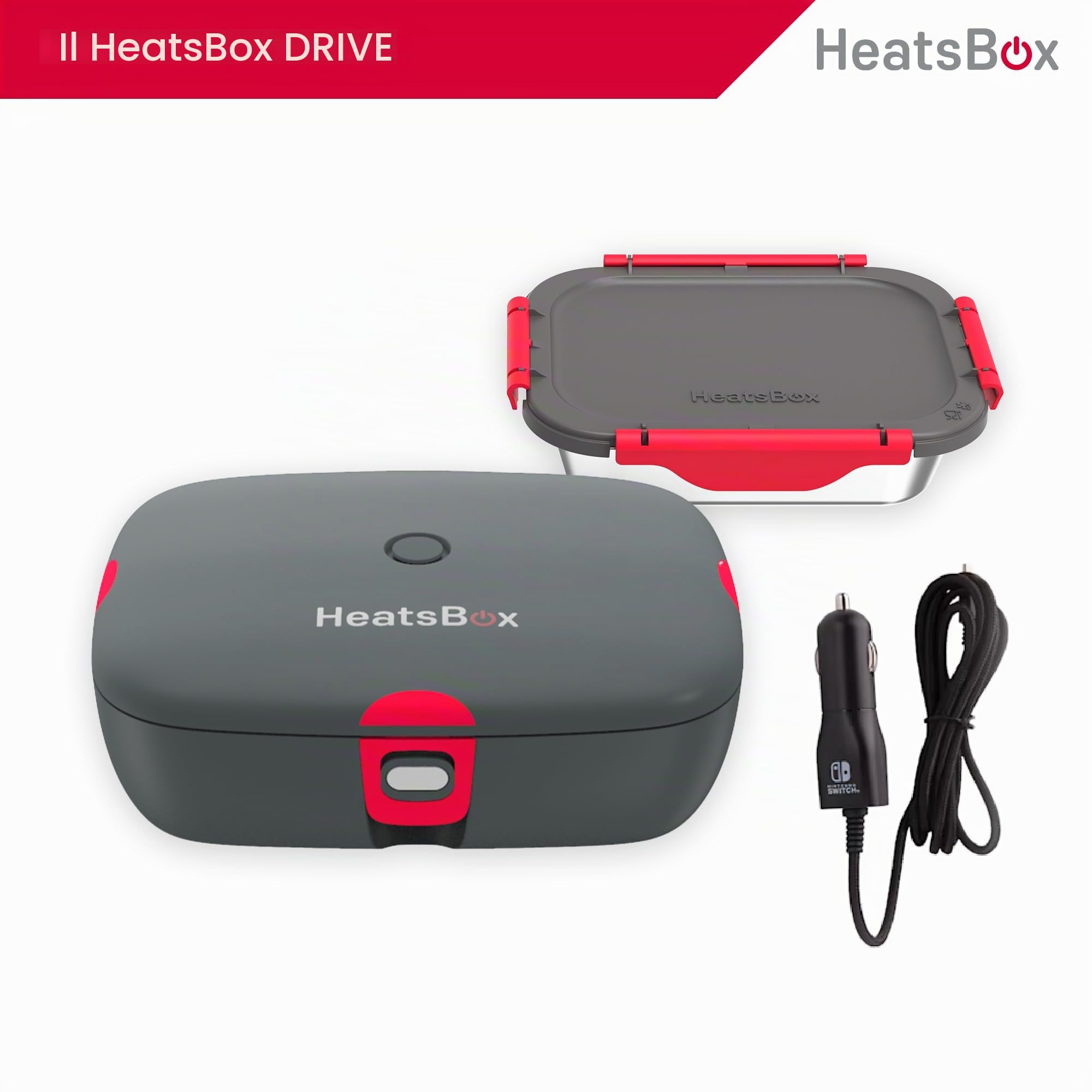 Faitron HeatsBox DRIVE 12V / 24V - Lunch Box Elettrico per Auto - Scaldavivande Controllato tramite App, Ciotola in Acciaio Inox a Prova di Perdite, Design Resistente per Pasti Fuori Casa