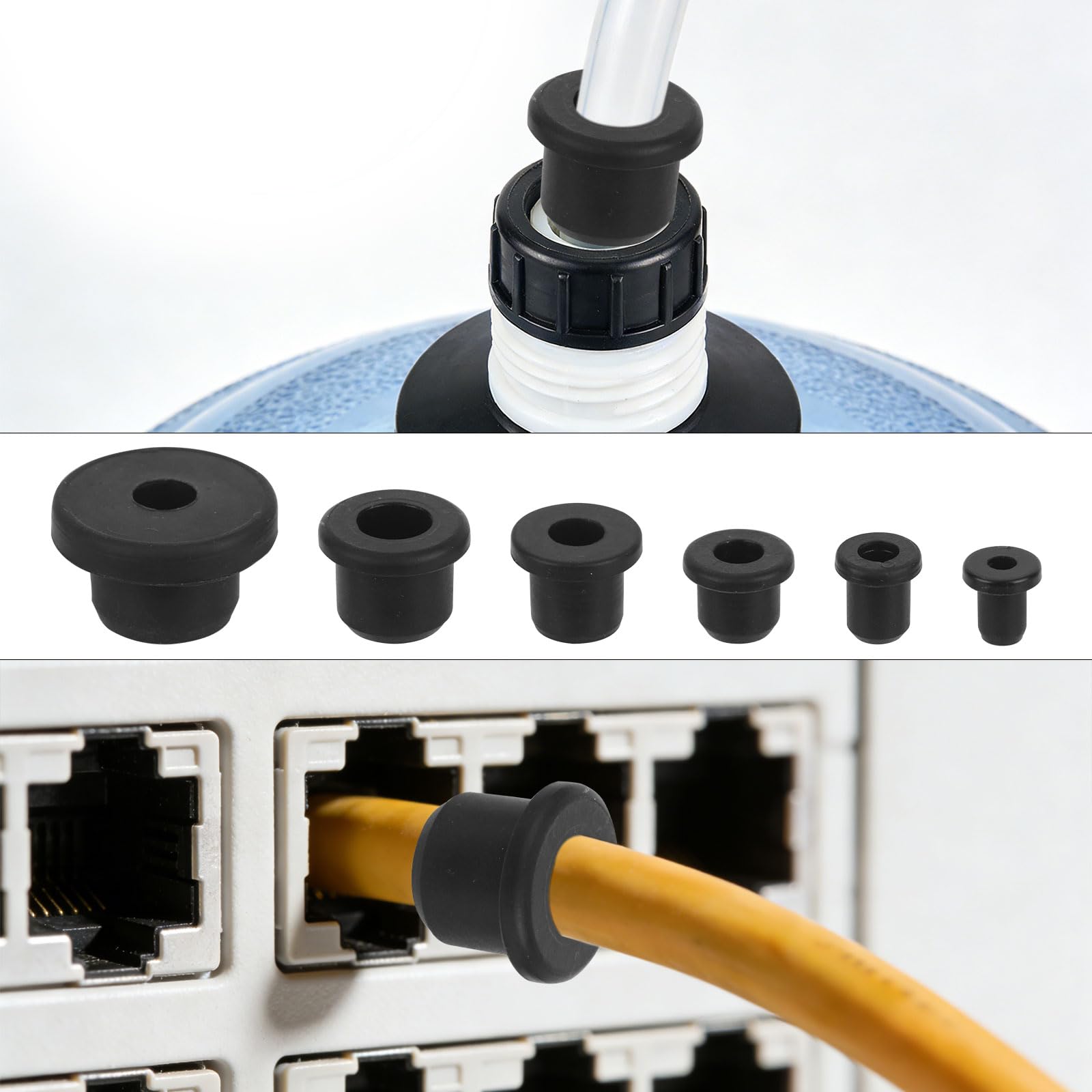 115pz Passacavi Gomma Siliconica Tipo T, 6 Misure Kit di Occhielli in Silicone Riutilizzabili a T per Protezione Cavi Sistemi di Irrigazione Attrezzature per Ricambi Automobilistici